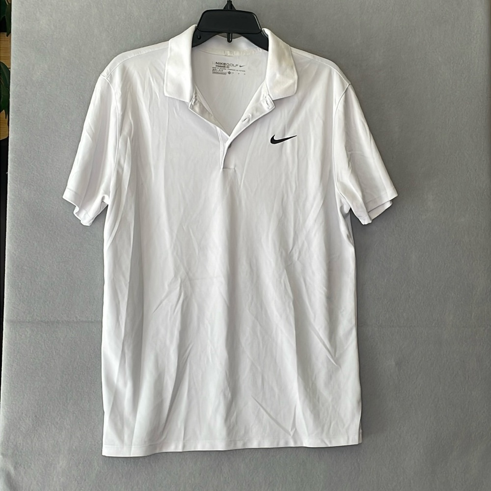 NIKE Golf Dri-Fit Standard Fit Men's Medium White 2 Button Polo EUC 100% Polyest